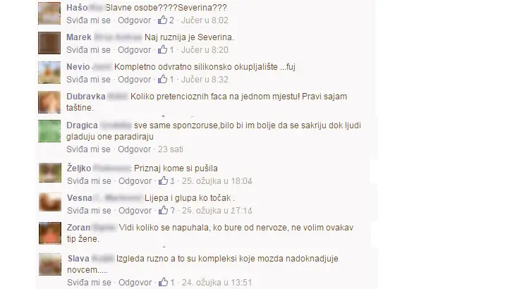 Komentari upućeni javnim osobama na 'hrvatskom' dijelu Facebooka