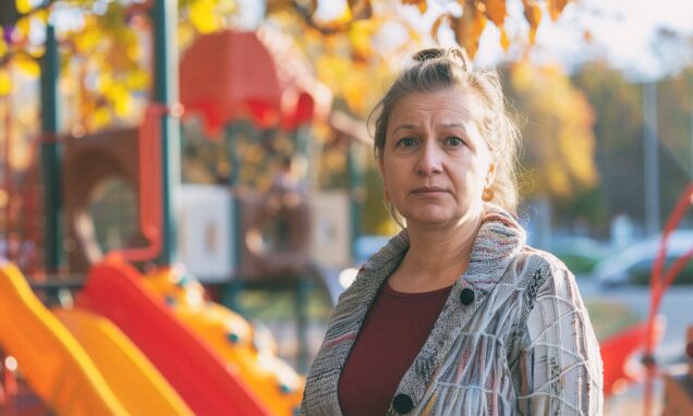 Žena na dječjem igralištu u Zagrebu.