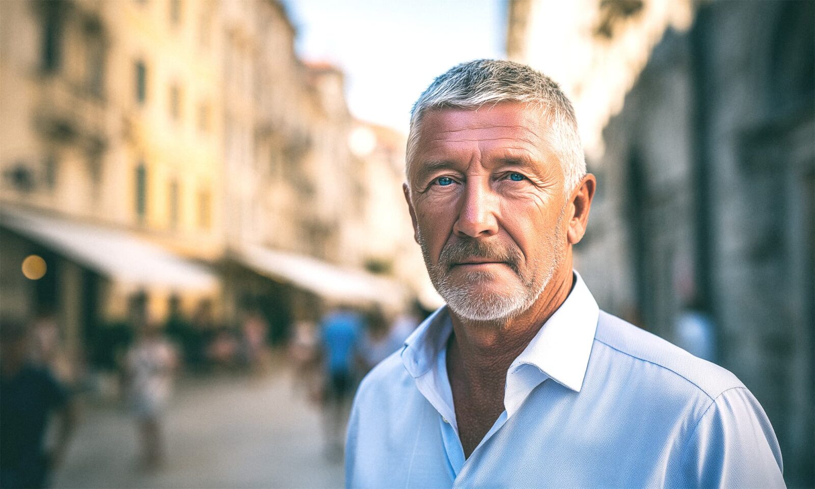 Muškarac u plavoj košulji stoji na riječkom Korzu.