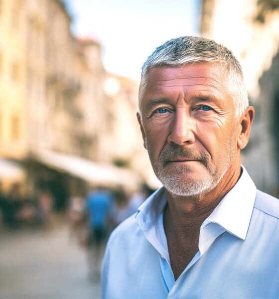 Muškarac u plavoj košulji stoji na riječkom Korzu.