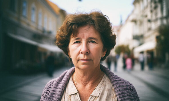 Žena iz Karlovca stoji na cesti.