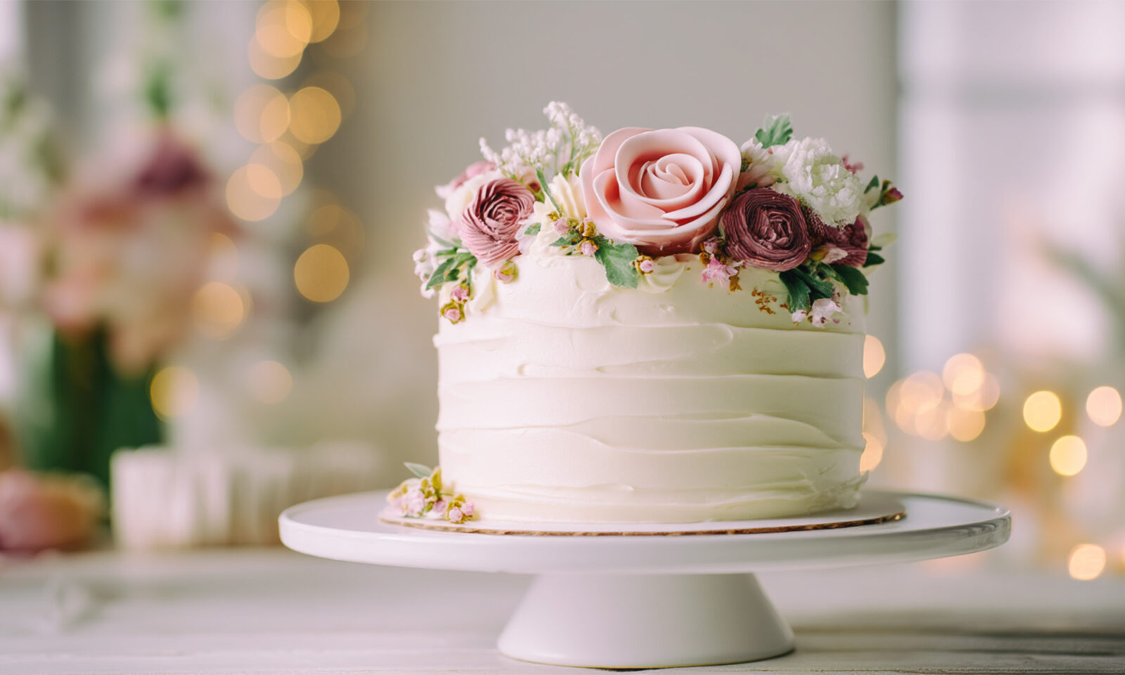 Svečana torta ukrašena slatkim tučenim vrhnjem.