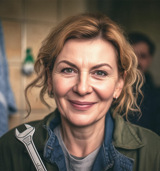 Žena, vodoinstalaterka na zadatku.