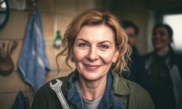 Žena, vodoinstalaterka na zadatku.