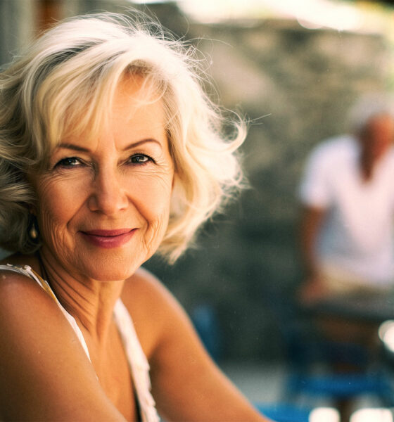 žena sjedi na terasi obiteljskog doma.