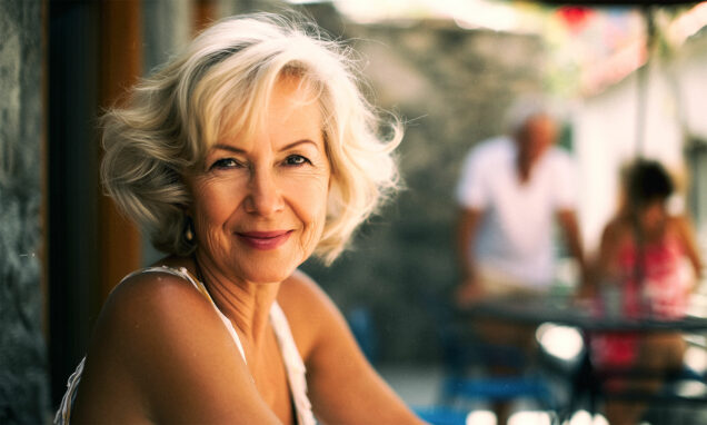 žena sjedi na terasi obiteljskog doma.