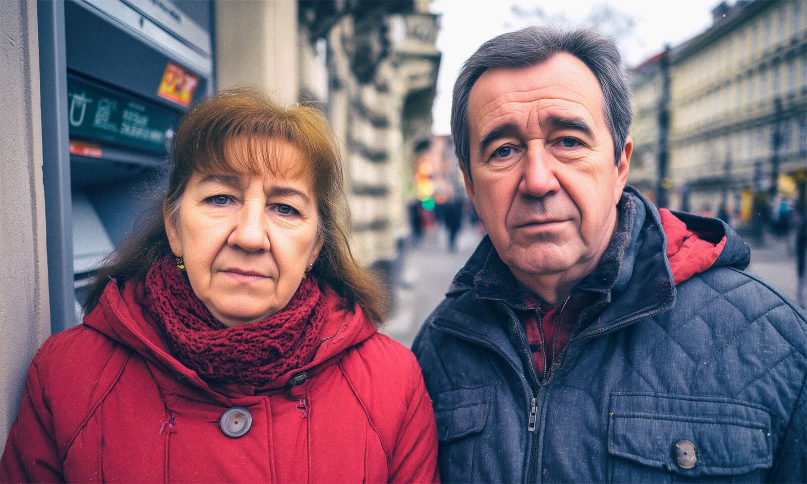 Umirovljenički par pokraj bankomata u Zagrebu.