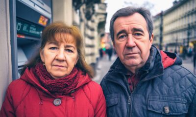 Umirovljenički par pokraj bankomata u Zagrebu.