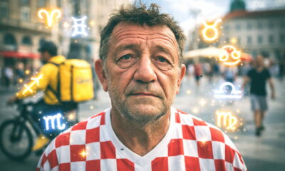 Muškarac u dresu hrvatske nogometne reprezentacije.