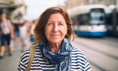 Žena odjevena u mornarsku majicu.