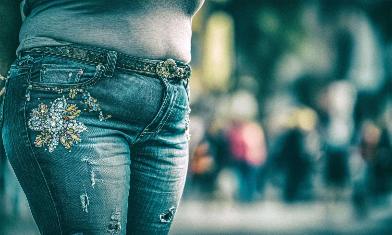 Bedazzled traperice na starijoj pretiloj ženi.