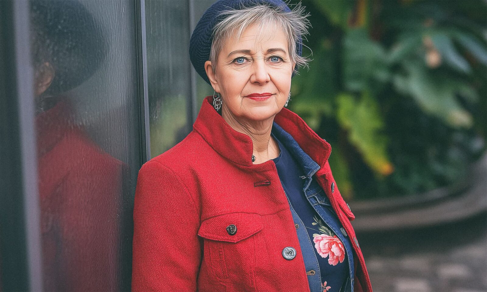 žena u crvenom kaputu.