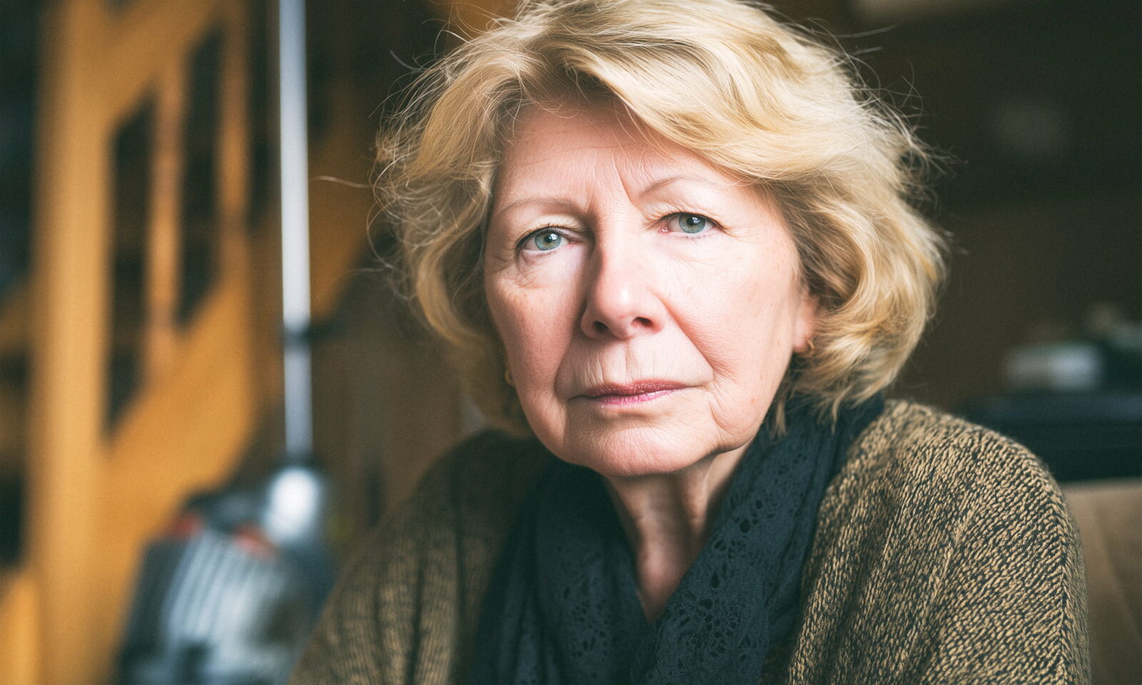 Žena sjedi na stubištu obiteljske kuće.