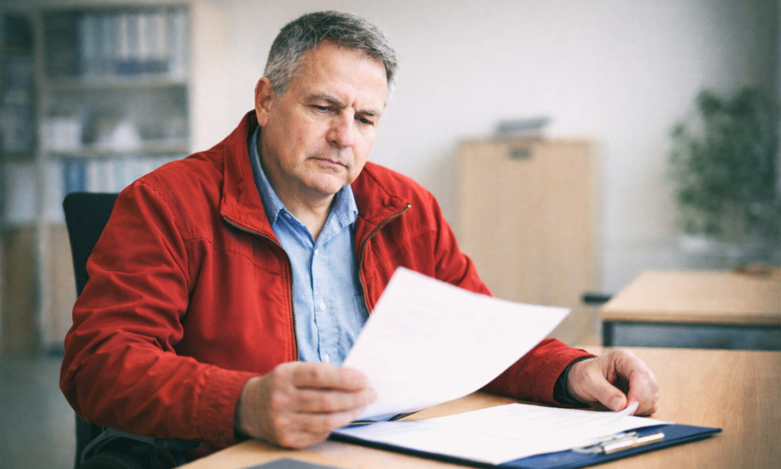 Muškarac u kolicima proučava dokumentaciju za inkluzivni dodatak.