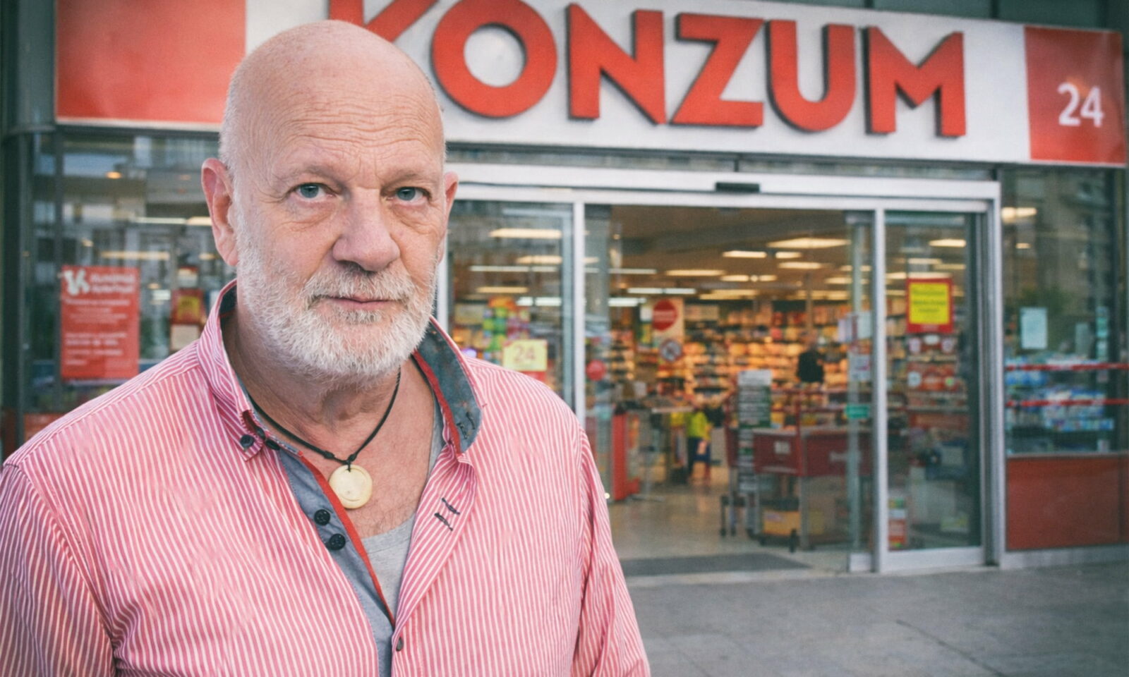 Muškarac pred Konzumom u Zagrebu.