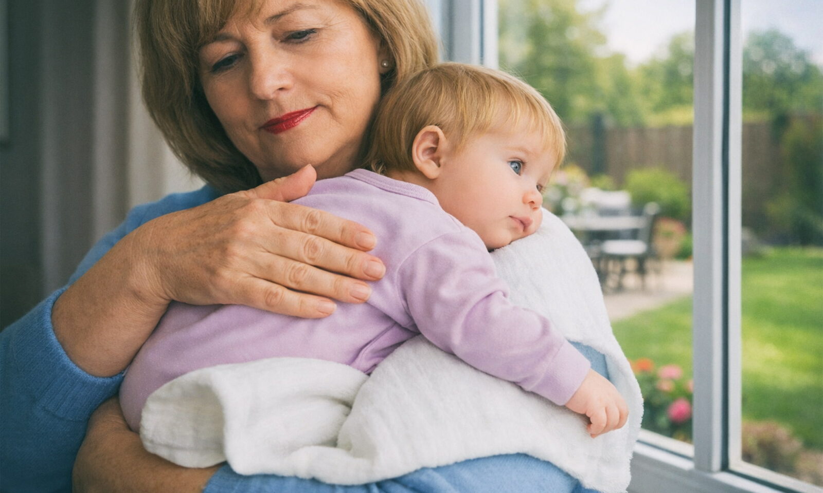 Baka drži unučicu kraj prozora.