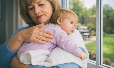 Baka drži unučicu kraj prozora.