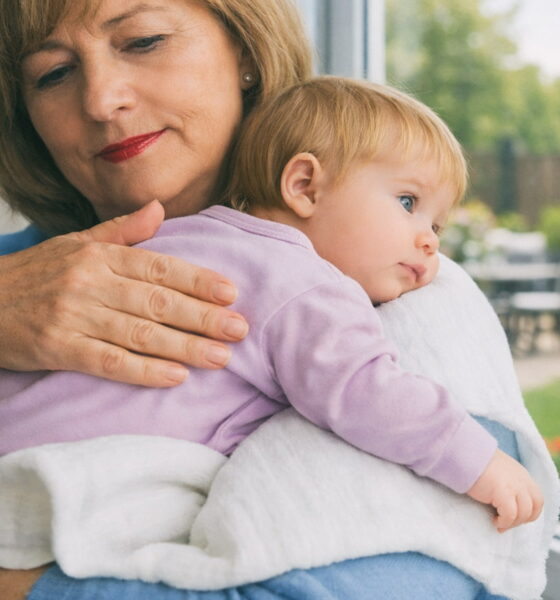 Baka drži unučicu kraj prozora.