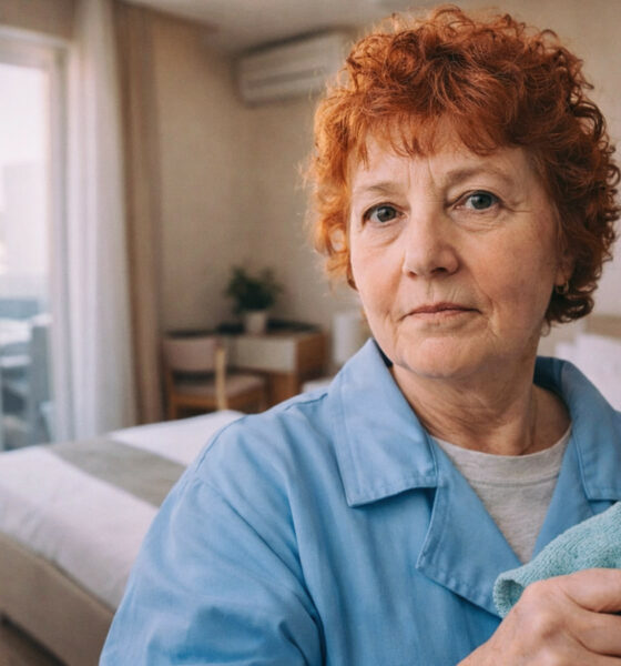 Starija žena čisti apartman u Hrvatskoj.