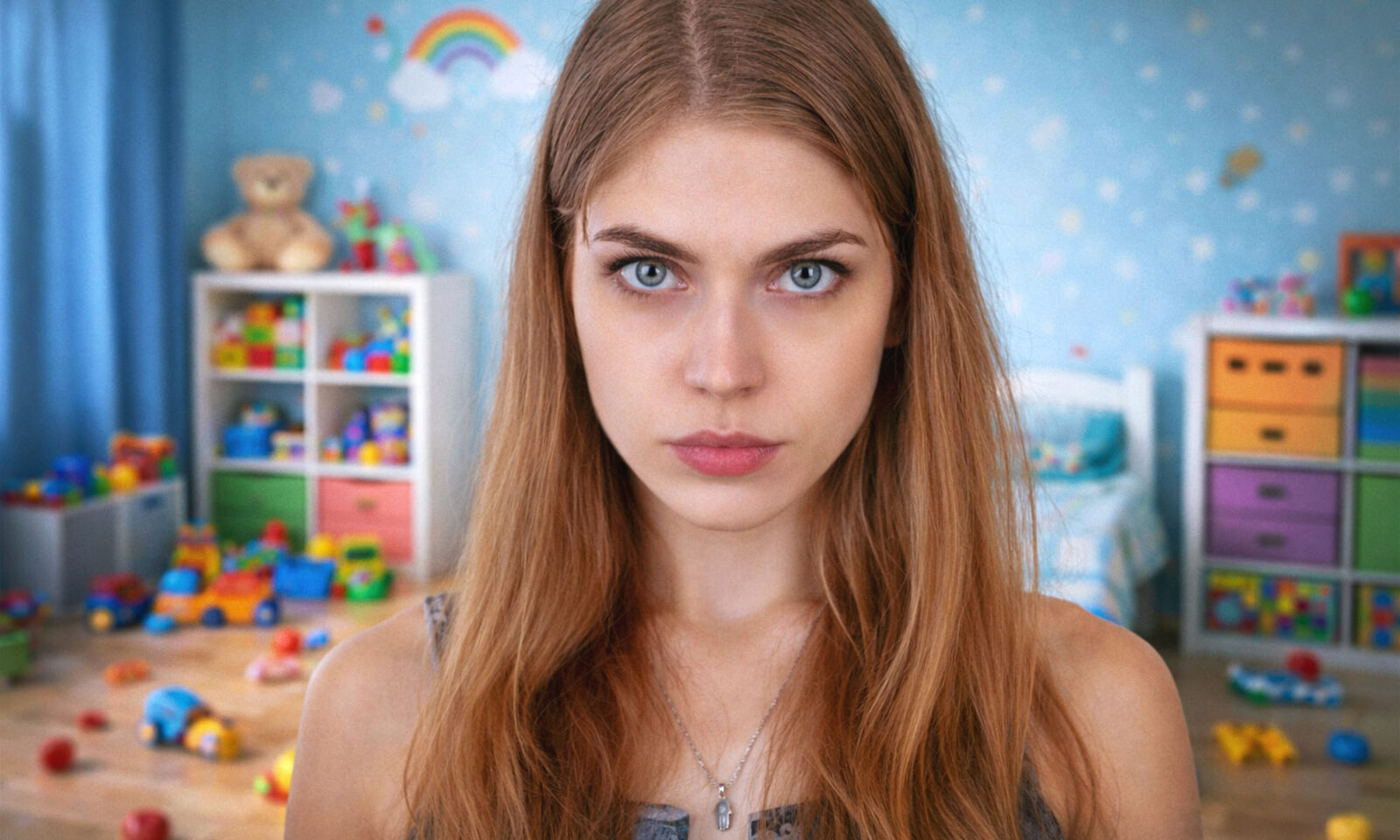 Mlada majka u dječjoj sobi.