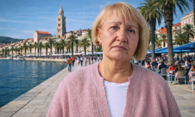 Žena u ružičastoj vesti na rivi.