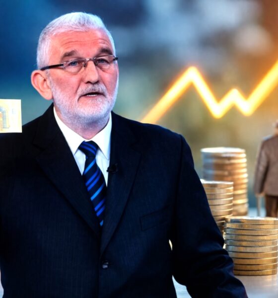 Milivoj Špika, predsjednik Bloka umirovljenici zajedno, drži novčanicu od 200 eura.