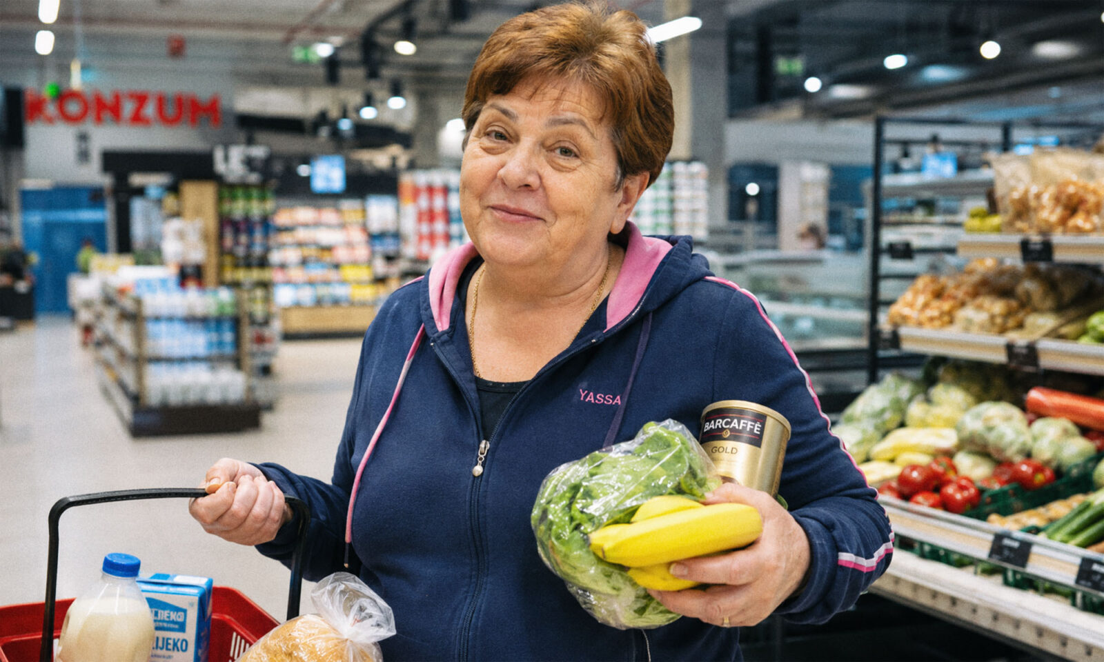 Žena s košaricom u dućanu.