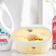 Product photo kućanskih proizvoda na svijetloj podlozi: Ariel Sensitive, Ledo Velvet Vanilla i Lenor Cherry Blossom & Sage u čistom, dobro osvijetljenom interijeru.