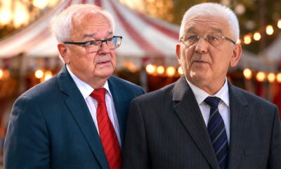 Lazar Grujić i Milivoj Špika ispred cirkuskog šatora.