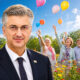 Andrej Plenković i sretni umirovljenici puštaju slavljeničke balone.