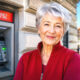 Starija žena stoji kraj bankomata u Zagrebu.