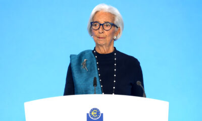 Christine Lagarde za govornicom Europske središnje banke tijekom konferencije za novinare.