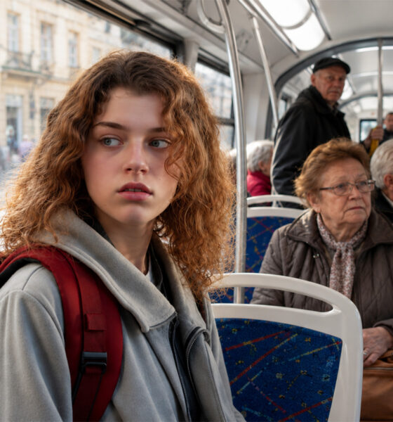 Mlada žena u zagrebačkom tramvaju okružena starijim putnicima.