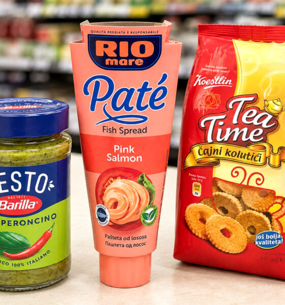 Barilla pesto, Rio Mare pašteta od lososa i Koestlin Tea Time keksi, čije se cijene znatno razlikuju među trgovačkim lancima.