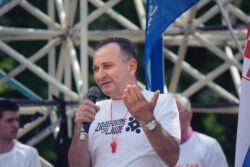 Sindikalist Mladen Novosel (foto: Sandro Bura) Prvomajski prosvjed 2018.
