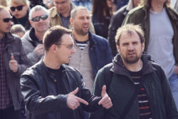 Bojan Glavašević i Teodor Celakoski (foto: Sandro Bura) Prosvjed novinara u Zagrebu