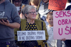 Višnja Škreblin na prosvjedu 'Pravda za djevojčice' (foto: Sandro Bura) Višnja Škreblin napala je Ivana Pernara, tko je ova hrabra baka?
